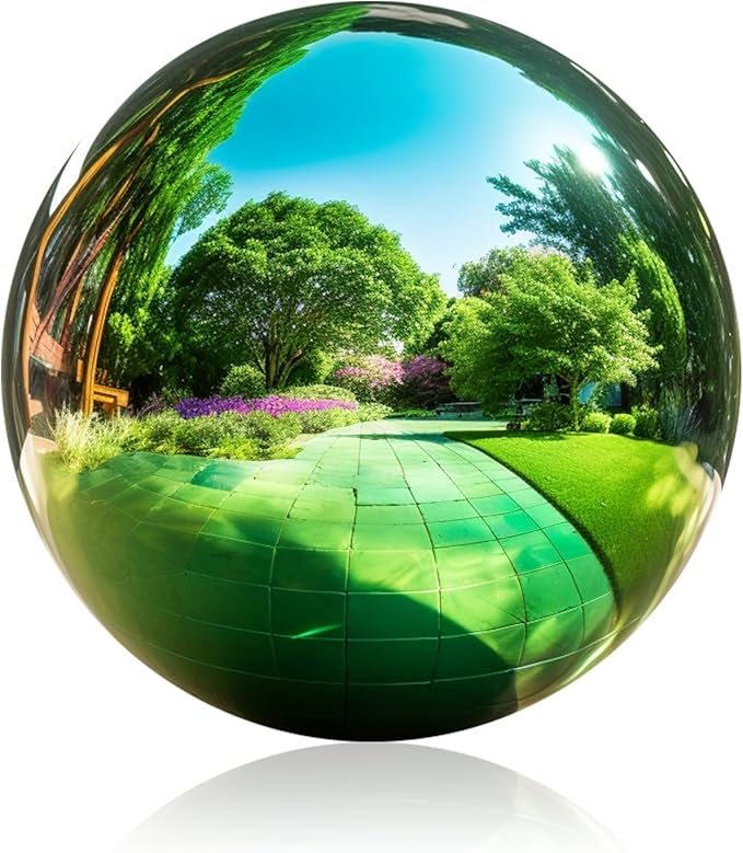 12 Inch Stainless Steel Gazing Ball, Garden Gazing Globe Mirror Ball, Polished Shiny Sphere for Garden Yard Outdoor, Swimming Pool Decoration (Green)