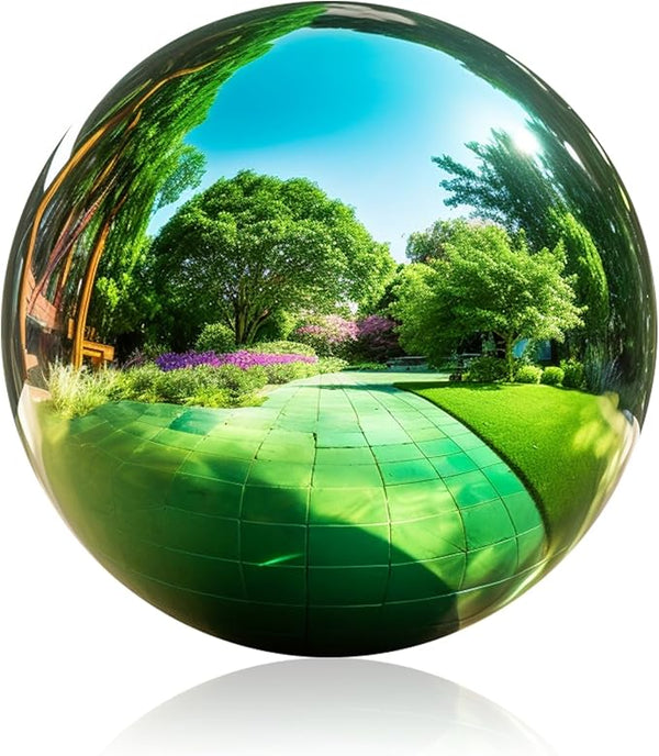 12 Inch Stainless Steel Gazing Ball, Garden Gazing Globe Mirror Ball, Polished Shiny Sphere for Garden Yard Outdoor, Swimming Pool Decoration (Green)