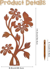 Metal Butterfly&Daisy Decorative Garden Stake, Swaying Flowers Decor for Outside, Yard Art Lawn Ornaments for Outdoor and Garden Gifts for Lawn, Pathway, Porch, Backyard Patio, Garden Decor（Rusty）