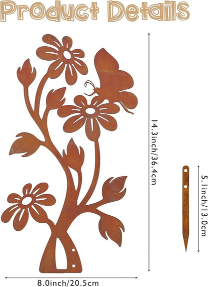Metal Butterfly&Daisy Decorative Garden Stake, Swaying Flowers Decor for Outside, Yard Art Lawn Ornaments for Outdoor and Garden Gifts for Lawn, Pathway, Porch, Backyard Patio, Garden Decor（Rusty）