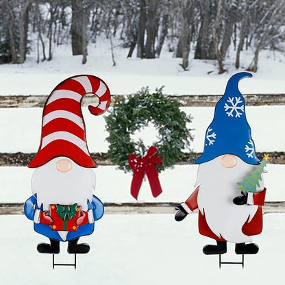 Hausse 2 Pack Garden Metal Gnome Stakes, 33 Inch Christmas Decorative Gnomes Stakes, Yard Signs for Outdoor Decorations, Holiday New Year Spring Home Tomte Decor for Lawn Pathway Patio