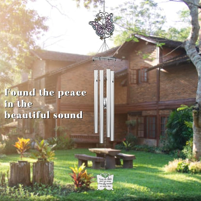 Outdoors Butterfly Wind Chimes Sympathy Memorial for Loss of Loved One - Soothing Melodic Tones Aluminum Chime Great as a Gift for Your Patio Porch Garden and Backyard (22.2" Silvery)