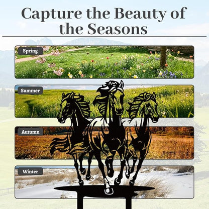 WADORN Herd of Horses Metal Decorative Garden Stakes, Black Horses Outdoor Statues Silhouette Funny Horse Lover Gifts Stakes Ornaments for All Season Home Yard Art Garden Patio Backyard Lawn Decors