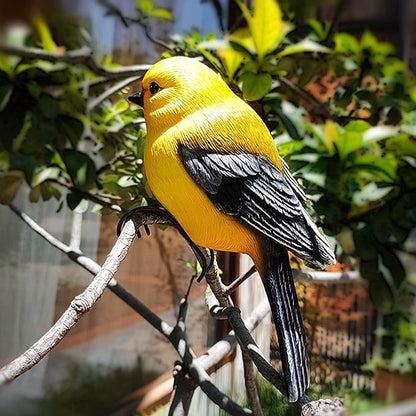 Resin Bird Statue for Garden Decorations, 6.7inch Mini Bird Figurine Plant Pot Decorations for Outdoor Indoor Decoration at Lawn and Yard (Yellow)