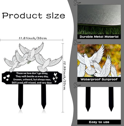 13 Inch White Doves Memorial Garden Stake - Metal Grave Decorations for Cemetery - Sturdy Thickened Peace Dove Plaque with Olive Branch, Sympathy Gift for Loss of Loved One(Dove)