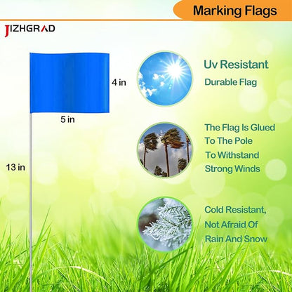 20Pack Blue Marking Flags, JIZHGRAD 13x4x5 Inch Marker Flags Use for Yard & Lawn, Boundary & Dog Training, Survey & Landscape, Sprinkler & Surveyor, Garden & Construction, High Visibility, Sturdy, Versatile, UV & Weather Resistant
