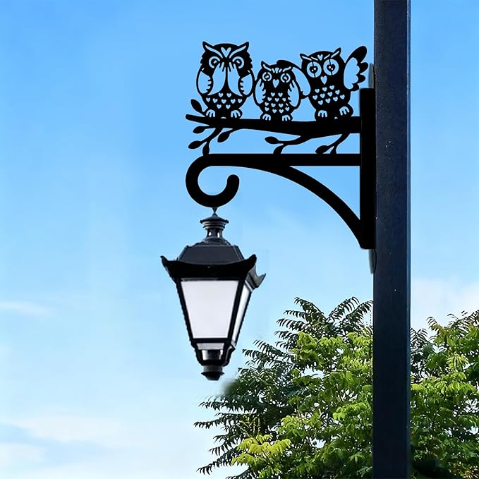 Owl Plant Hanger Bracket Iron Plant Brackets 10.6 x 11.8 Inch Black Leaf Animal Silhouette Indoor Outdoor Decorative Basket Wall Mounted Hanging Hooks for Flowers Pot Wind Chime Lantern