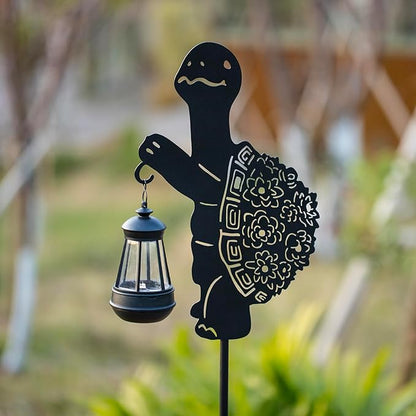 Solar Tortoise Garden Stakes Outdoor Unique Gift Ideas Decor Metal Tortoise Holding Solar Lantern Decorative Outdoor Stakes for Patio, Lawn, Yard and Pathway