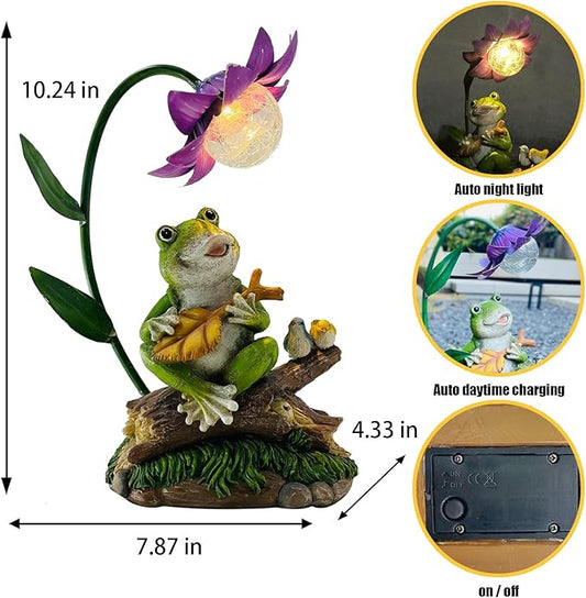 Garden Decor Statues, Outdoor Funny Frog Statue, Solar Frog Gift Sculpture Decoration for Home Patio, Yard, Lawn, Porch, Ornament