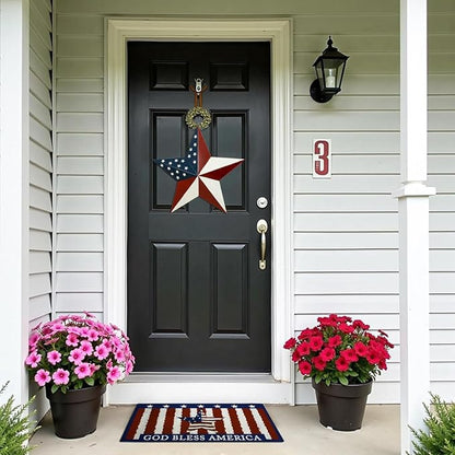 Metal Star Memorial Day Decorations Outdoor Garden Stake, Patriotic US Flag Barn Star Wall Decor, 4th of July Yard Sign American Decor for Front Porch Patio Lawn