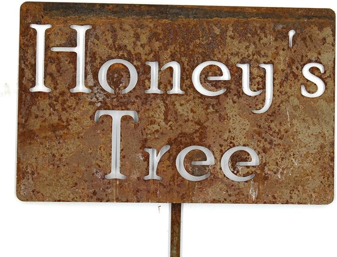 Classic Metal Garden Markers Clearance Items 20 to 33 Inches Tall (Honey's Tree 21", Naturally Rusted)
