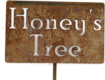 Classic Metal Garden Markers Clearance Items 20 to 33 Inches Tall (Honey's Tree 21", Naturally Rusted)
