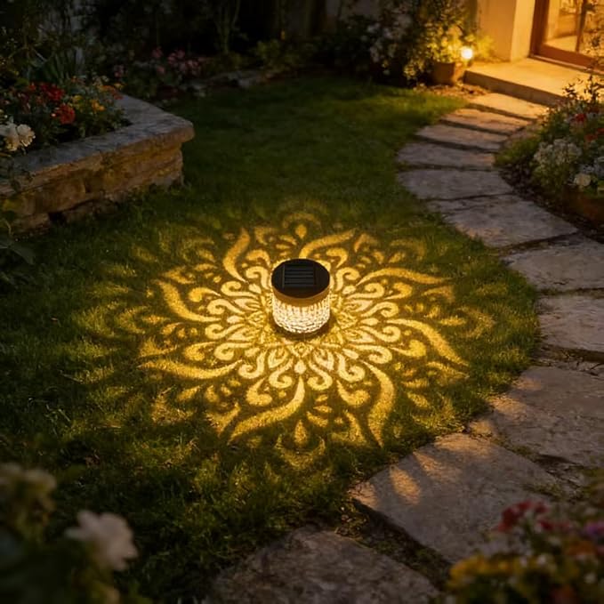 Decorative Solar Mandala Lights, Solar Wall Step Deck Light Outdoor Garden Decor, Mandala Theme Outdoor Fence Lights for Garden Post Patio Backyard Yard Decor