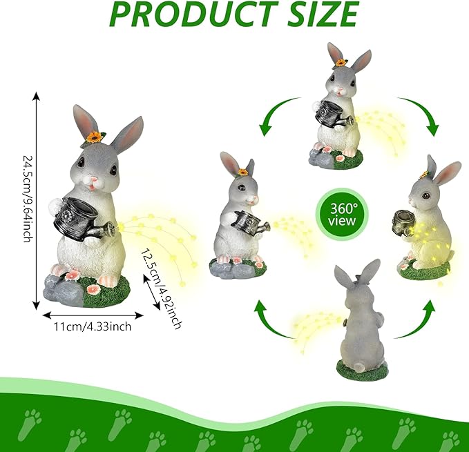 Solar Garden Decor Watering Bunny Statues Outdoor, Outdoor Sculpture Figurine Statue Lights, Outdoor Garden Yard Lawn Patio Decoration, Unique House Warming Birthday Present for Women Family