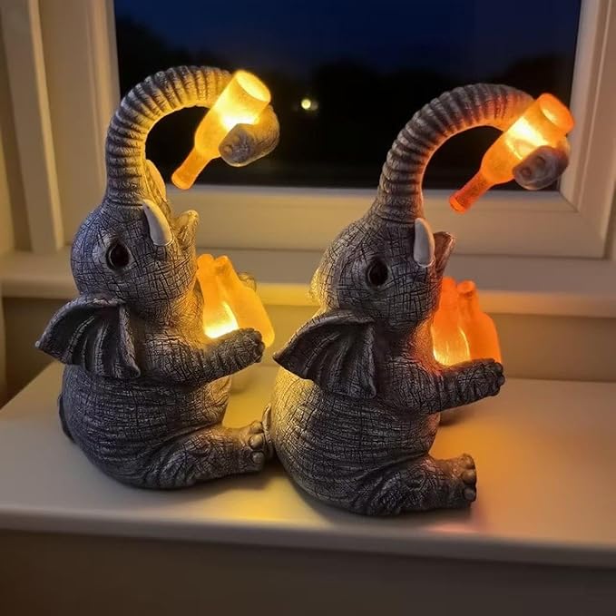 Solar Elephant Outdoor Statues for Garden Suitable for Courtyard Art Lawn Ornaments Porch Terrace Balcony Home - Birthday Gifts for Grandma Mom Women (Yellow Wine Bottle)