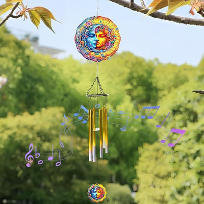 Sun Moon Celestial Wind Spinner Chimes Outdoor Astrology Sun Moon Yard Spinner Stainless Steel Celestial Wind Spinner Chime Outdoor Garden Porch Patio Decor