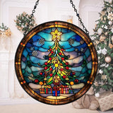 Christmas Tree Presents Star Acrylic Suncatcher Stained Glass Effect Window Car Hanging Christmas Ornament Indoor Outdoor Decor Garden Sun Catcher Panel for Women Mom Grandma