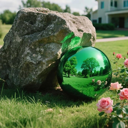12 Inch Stainless Steel Gazing Ball, Garden Gazing Globe Mirror Ball, Polished Shiny Sphere for Garden Yard Outdoor, Swimming Pool Decoration (Green)