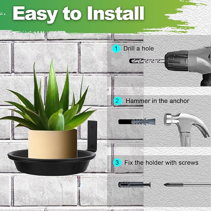 6 Inch Wall Mount Plant Holder with Saucer Trays, 6 Pack Heavy Duty Metal Flower Pot Holder Ring Plant Hanger for Wall Indoor, Ring Planter Bracket for Outside Outdoor Bird Feeder Bath