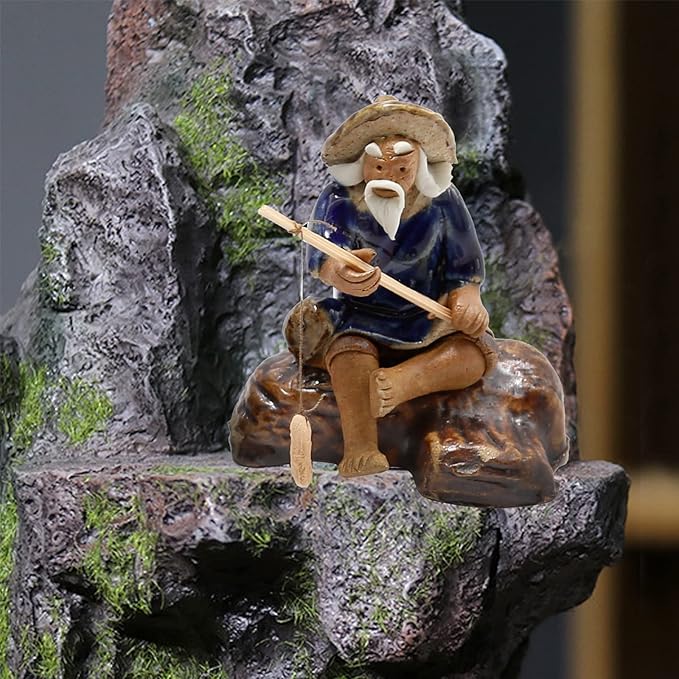 3 PCS Fisherman Statue Fishing Ornament Bonsai Accessory Tree Pot Chinese Clay Man Ceramic Garden Decoration Fish Tank Bonsai Garden Decoration