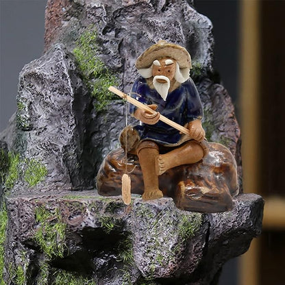 3 PCS Fisherman Statue Fishing Ornament Bonsai Accessory Tree Pot Chinese Clay Man Ceramic Garden Decoration Fish Tank Bonsai Garden Decoration