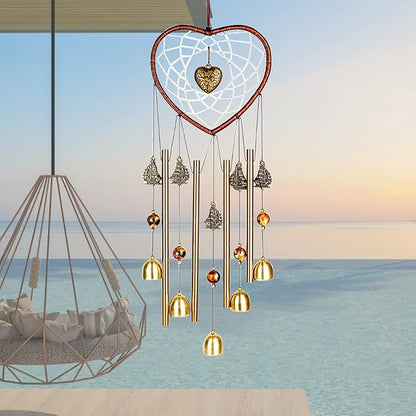 Bwinka Unique Sweet Heart Dream Catcher Wind Chimes Brass Bell for Outdoor Garden Home Hanging Decoration…