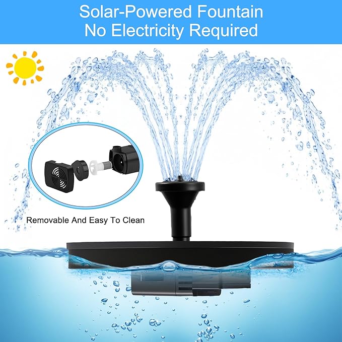 Solar Fountain, Floating Solar Water Pump with 6 Nozzles & 4 Fixed Pipes, Solar Fountain for Bird Bath, Garden, Pond, Pool