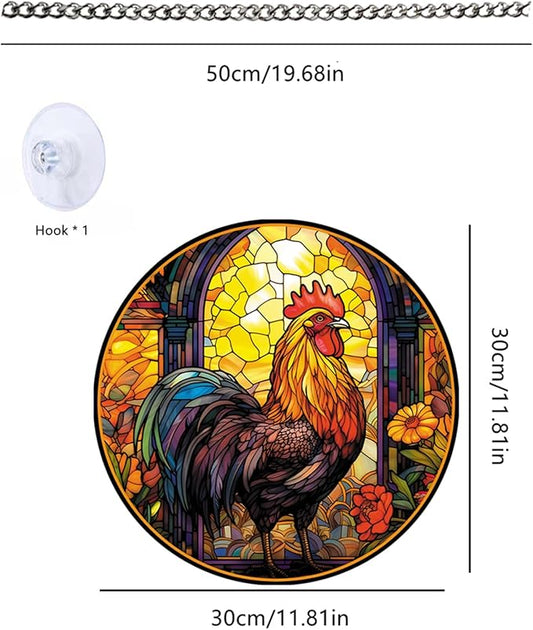 Rooster Acrylic Window Hanging, Colourful Cockerel Farm Animal Stained Acrylic Window Decor Hanging Ornaments Indoor Outdoor Garden Stained Art Panel Gift for Women Christmas Thanksgiving