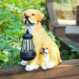Afirst Solar Dog Statue Garden Decor- Outdoor Decor with Solar Lantern Lovely Labrador Mom with Baby Figurine Patio Lawn Yard Art Ornaments Housewarming Gift