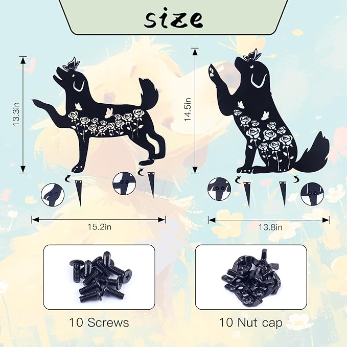 2 Pcs Black Dog Silhouette Cute Metal Dog Decor for Dog Lovers Decorative Garden Stakes for Yard Garden Lawn Outdoor Decorations (Dog)