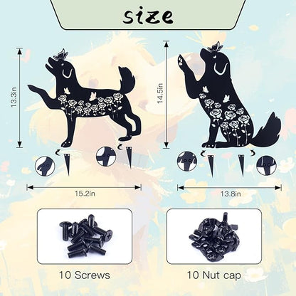 2 Pcs Black Dog Silhouette Cute Metal Dog Decor for Dog Lovers Decorative Garden Stakes for Yard Garden Lawn Outdoor Decorations (Dog)
