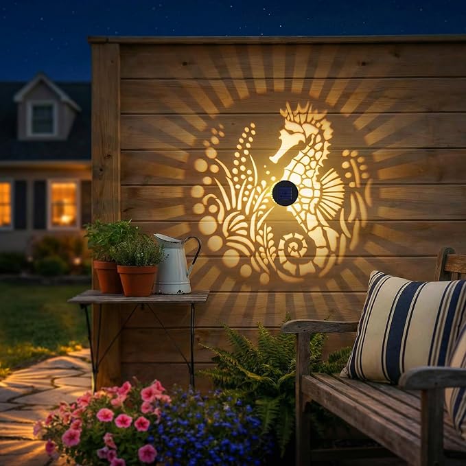 2 Pack Solar Fence Lights Outdoor Wall Lights Metal Solar Powered Deck Step Stair Lights Seahorse Theme Waterproof Fence Solar Light for Garden Post Patio Yard Decor, Gardening Gifts for Women Mom