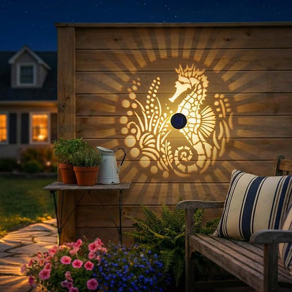 2 Pack Solar Fence Lights Outdoor Wall Lights Metal Solar Powered Deck Step Stair Lights Seahorse Theme Waterproof Fence Solar Light for Garden Post Patio Yard Decor, Gardening Gifts for Women Mom