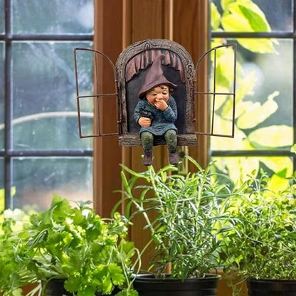 7.1-inch Elf Out The Door Tree Hugger,Fairy Garden Gnome Statue, Hanging Resin Gnome Figurine,Whimsical Tree Sculpture,Garden Peeker Statue,Ideal Patio Yard Lawn Porch Decoration