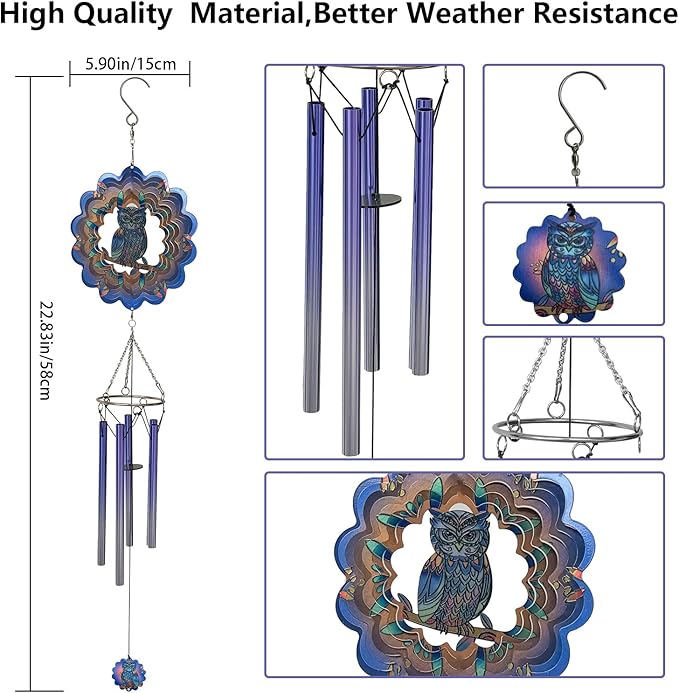 Mandala Wind Chimes Outdoor Cut Metal Kinetic Art Wind Spinner Stainless Steel Hanging Yard&Garden 3D Wind Sculpture Decorations Indoor Spinners