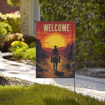 Western Cowboy Welcome Garden Flags 12×18 Inch Double Sided Decorative Yard Banner Seasonal Flag for Outdoor Outside Decor
