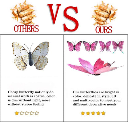 FENELY Butterfly Garden Decor Stakes,Double Wing Waterproof 3D Pink Butterflies Garden Ornaments Outdoor Decorations for Patio Lawn Yard PVC Gardening Art Christmas Whimsical Gifts