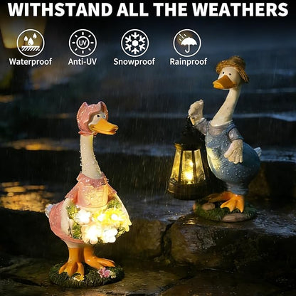 Goose Garden Statue Solar Light, Waterproof LED Decorative Lamp, Outdoor Solar-Powered Yard Art for Garden Patio Pathway Decoration & Housewarming Gift(A Pair)