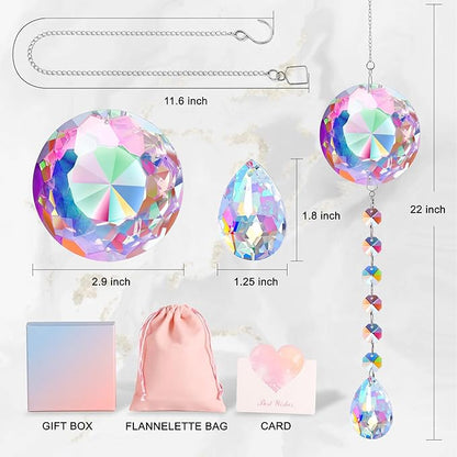 Crystal Suncatcher Ornament, Hanging Decoration with Gifts Box and Card, Perfect for Momter's Day Home Decor Window Christmas Birthday Gifts for Women Her Crystal Decor