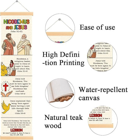 Religious Poster, Nicodemus and Jesus Poster, Bible Story Canvas Banner, Church Decoration for Wall, Church Activity Kids, Family Hanging of Scripture and Words Decorations 12
