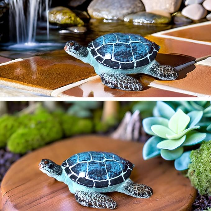 Purple Star Small Turtle Figurine Sea Turtles Figurine Little Resin Turtle for Garden Coastal Beach Decor Outdoor Outside Pond Yard Ornaments Decorations Mini Statue Women Mother Gifts Blue