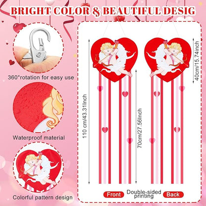 Soulchen Valentine's Day Heart Windsock for Outside 40'' Cupid Windsocks for Valentine's Day Decorations Hanging Cupid for Farmhouse Garden Home Yard Decor