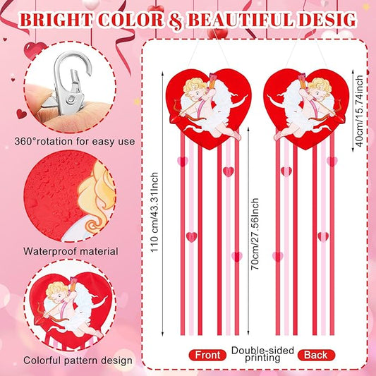 Soulchen Valentine's Day Heart Windsock for Outside 40'' Cupid Windsocks for Valentine's Day Decorations Hanging Cupid for Farmhouse Garden Home Yard Decor
