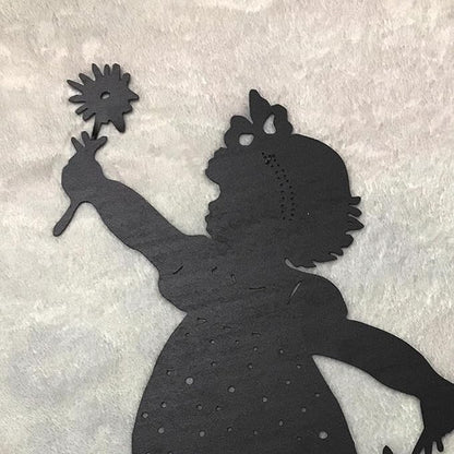 Iron Children Chasing Butterfly Statues Rustic Kids Silhouette Garden Yard Stakes Art Patio Porch Lawn Ornaments (2pcs Girls B)