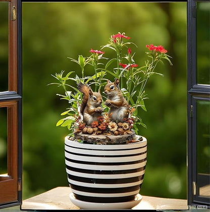 Garden Stake Decor, Acrylic 2D Flat Cute Animal Statue, Fairy Sculptures Ornament Indoor Outdoor Yard Lawn Pot Plant Decorative Accessories (Two Squirrels)