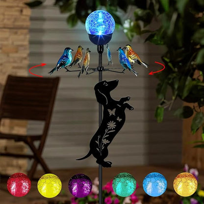 Solar Lights Yard Stakes-Bird Wind Spinners,Dachshund Garden Decor with Color Changing LED for Patio,Pathway,Lawn,Walkway,Outdoor Decorative