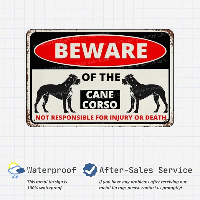 Beware Of The Dog Cane Corso Sign Aluminum Metal Tin Signs Outdoor Yard Sign Warning Sign For Fence Yard Home Kitchen Farm Garden Wall Decor 8x12 Inch