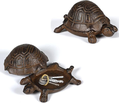 Key Hider Outdoor Turtle - Cast Iron Turtle Hidden Key Holder for Outside, Yard and Decoration Garden, Hide A Key Outdoor