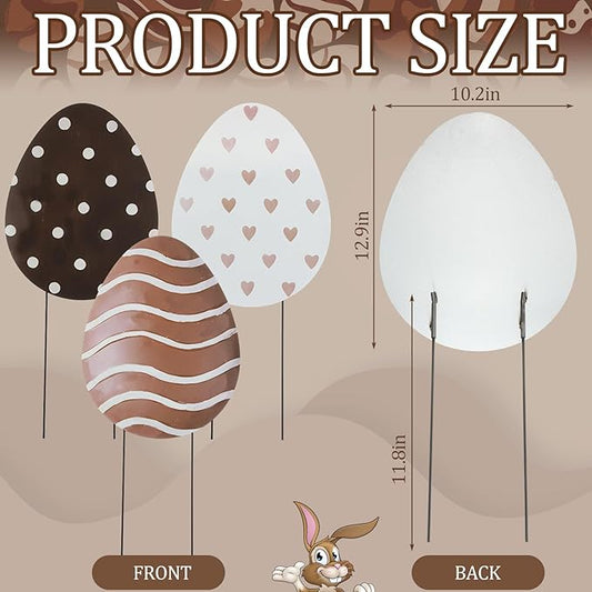 Frienda 3 Pack Metal Easter Eggs Yard Signs Outdoor Decoration 14inch Easter Decorative Garden Stakes Rustic Farmhouse Holiday Decor for Spring Home Pathway Walkway Front Yard Lawn Party Supplies