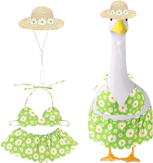 Lyreh Goose costume straw hat scarf costume, used for lawn sculpture, outdoor garden, courtyard, terrace decoration